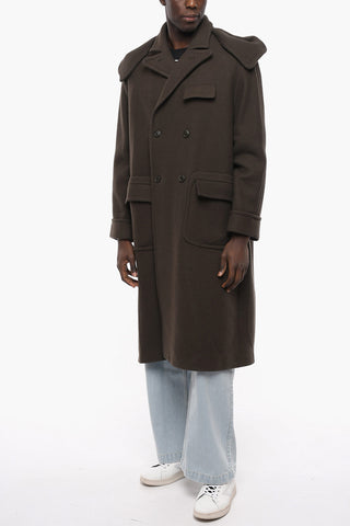 2-2 Virgin Wool DOBBY Double Breasted Coat with Removable Hood