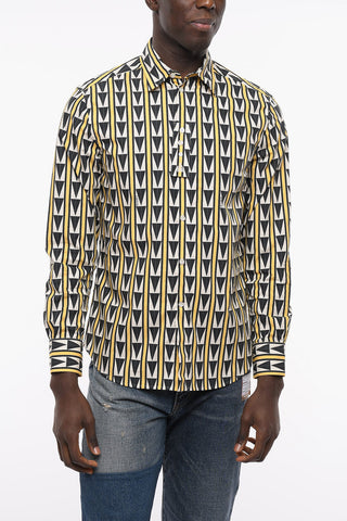 Camicia in Popeline di Cotone a Fantasia Geometrica