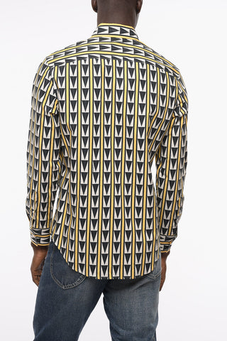 Camicia in Popeline di Cotone a Fantasia Geometrica