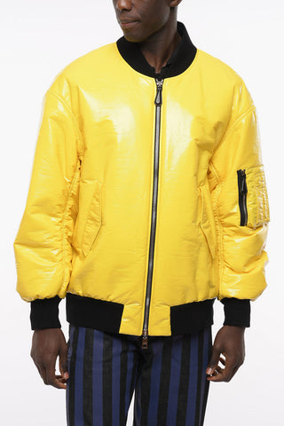 Bomber Imbottito in Nylon Verniciato con Zip Frontale