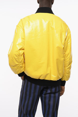 Bomber Imbottito in Nylon Verniciato con Zip Frontale