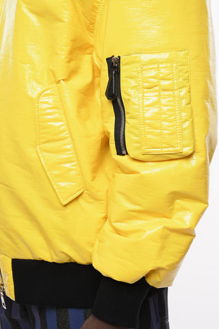 Bomber Imbottito in Nylon Verniciato con Zip Frontale