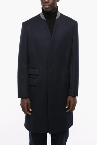 Concealed Buttoning No-lapel Wool Coat