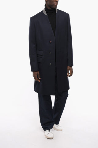 Concealed Buttoning No-lapel Wool Coat