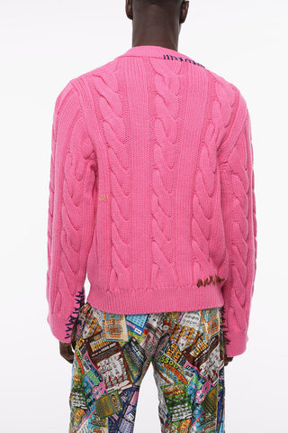 Aran Virgin Wool Cardigan with Visible Stitchings