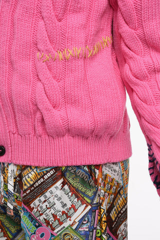 Aran Virgin Wool Cardigan with Visible Stitchings