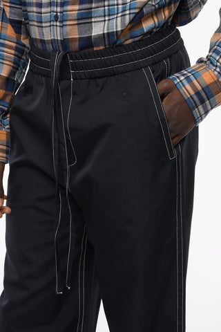 Visible Stiching and Drawstring Waist Casual Pants