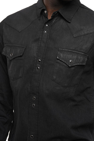 Snap Buttons Coated Cotton Western Shirt