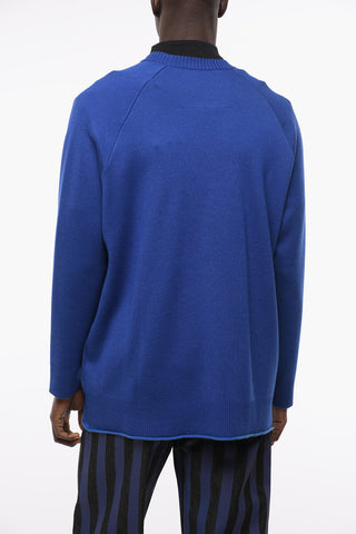 Solid Color Wool and Silk Cardigan with Silver-Tone Closure