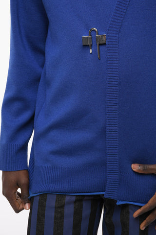 Solid Color Wool and Silk Cardigan with Silver-Tone Closure