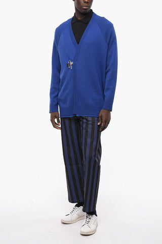Solid Color Wool and Silk Cardigan with Silver-Tone Closure