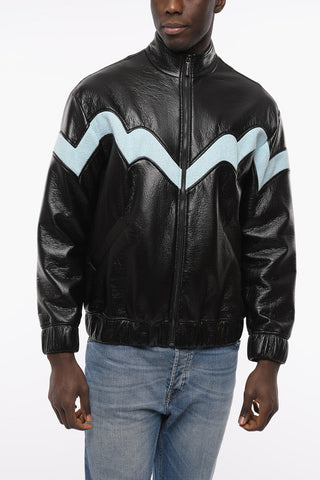 Mock Neck BONDED Eco-leather Bomber Jacket with Terry Inserts