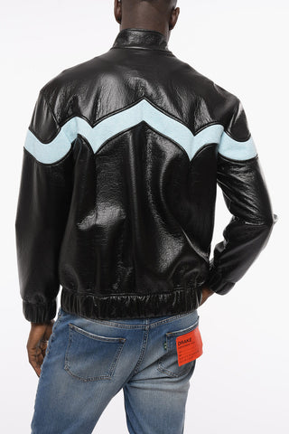 Mock Neck BONDED Eco-leather Bomber Jacket with Terry Inserts