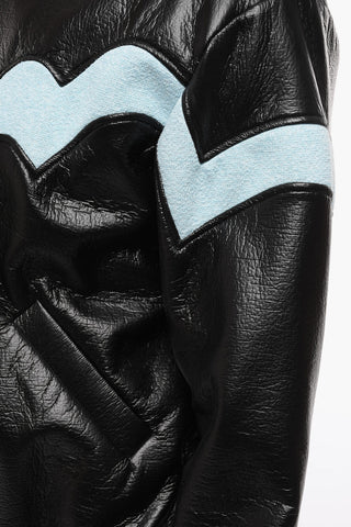 Mock Neck BONDED Eco-leather Bomber Jacket with Terry Inserts