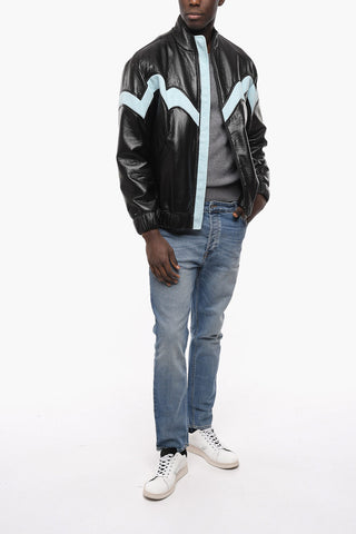 Mock Neck BONDED Eco-leather Bomber Jacket with Terry Inserts