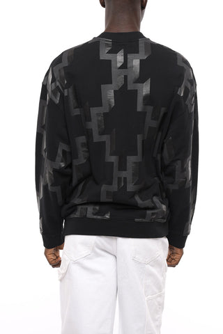 Crew Neck ALL OVER CROSS Brushed Cotton Sweatshirt