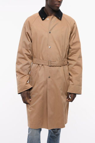 Unlined Single-breasted Coat with Velour Collar and Belt