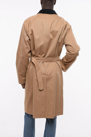Unlined Single-breasted Coat with Velour Collar and Belt