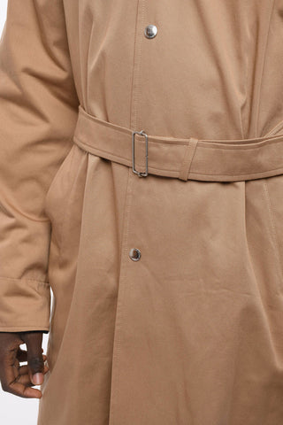 Unlined Single-breasted Coat with Velour Collar and Belt