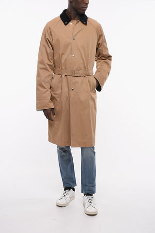 Unlined Single-breasted Coat with Velour Collar and Belt