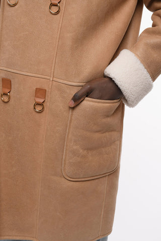Leather Shearling Coat with Patch Pockets