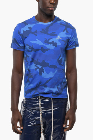 T-Shirt Girocollo in Cotone con Stampa Camouflage
