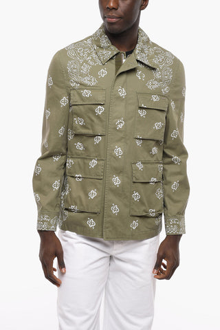 Paisley Motif Cotton Overshirt with Patch Pockets