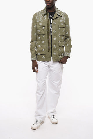 Paisley Motif Cotton Overshirt with Patch Pockets