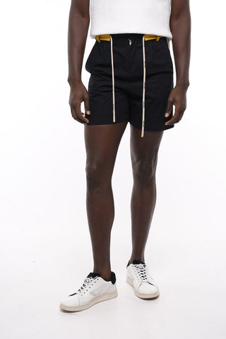 Single-pleated Cotton Shorts with Contrasting Bands