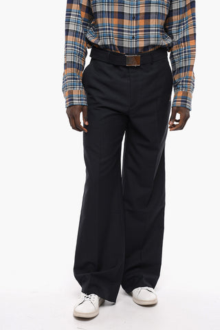 Wool Blend Loose Fit Pants with Belt