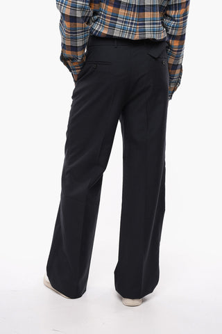 Wool Blend Loose Fit Pants with Belt