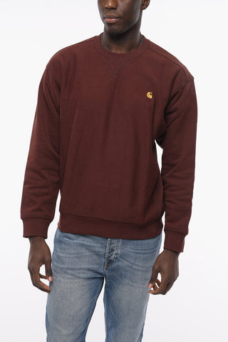 Fleeced Cotton Blend AMERICAN SCRIPT Crew-neck Sweatshirt with Embroidered Logo