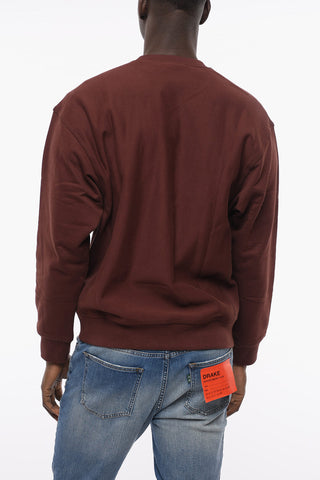 Fleeced Cotton Blend AMERICAN SCRIPT Crew-neck Sweatshirt with Embroidered Logo