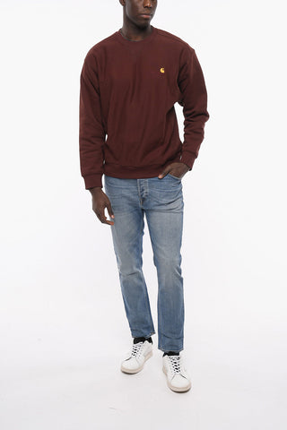 Fleeced Cotton Blend AMERICAN SCRIPT Crew-neck Sweatshirt with Embroidered Logo
