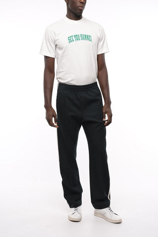 Contrasting Band Wool Blend Track Sweatpants