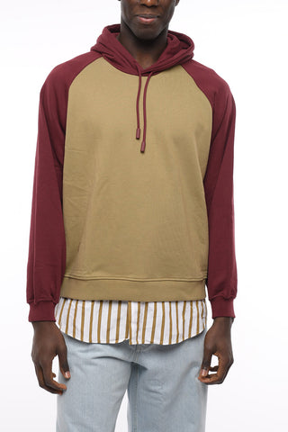 Brushed Cotton Hoodie with Shirt Detail
