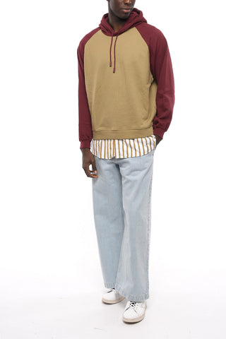 Brushed Cotton Hoodie with Shirt Detail
