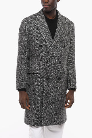 PINOLERARIO Herringbone Wool Blend Double-breasted Coat