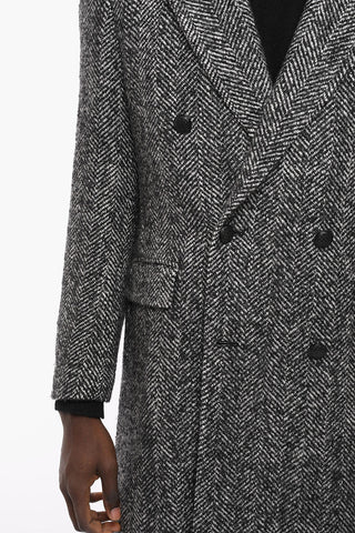 PINOLERARIO Herringbone Wool Blend Double-breasted Coat