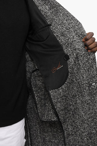PINOLERARIO Herringbone Wool Blend Double-breasted Coat