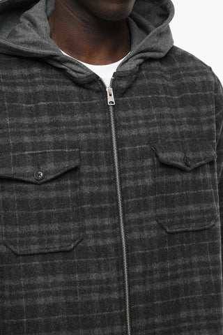 Tartan Wool Blend Overshirt with Front Zip