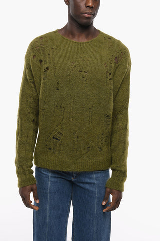 Pullover Girocollo in Misto Mohair Distressed