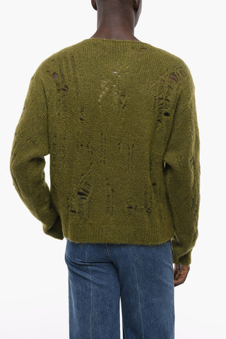 Pullover Girocollo in Misto Mohair Distressed
