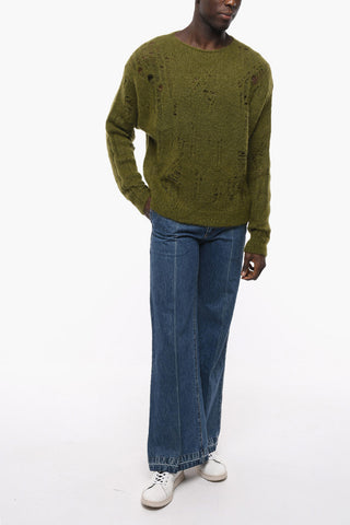 Pullover Girocollo in Misto Mohair Distressed