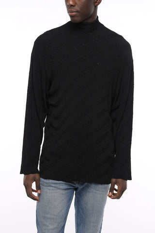 Maglia Oversized a Collo Alto con Fantasia Logo