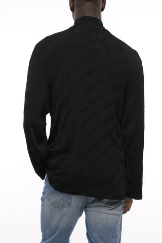 Turtleneck Oversized Sweater with Logo Pattern