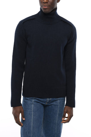 Wool Turtleneck Sweater with Rib Sleeve
