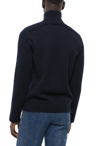 Wool Turtleneck Sweater with Rib Sleeve