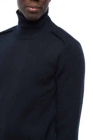 Wool Turtleneck Sweater with Rib Sleeve
