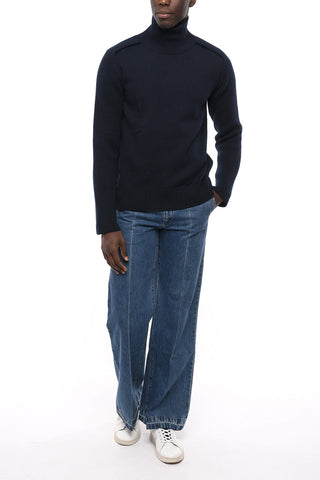Wool Turtleneck Sweater with Rib Sleeve